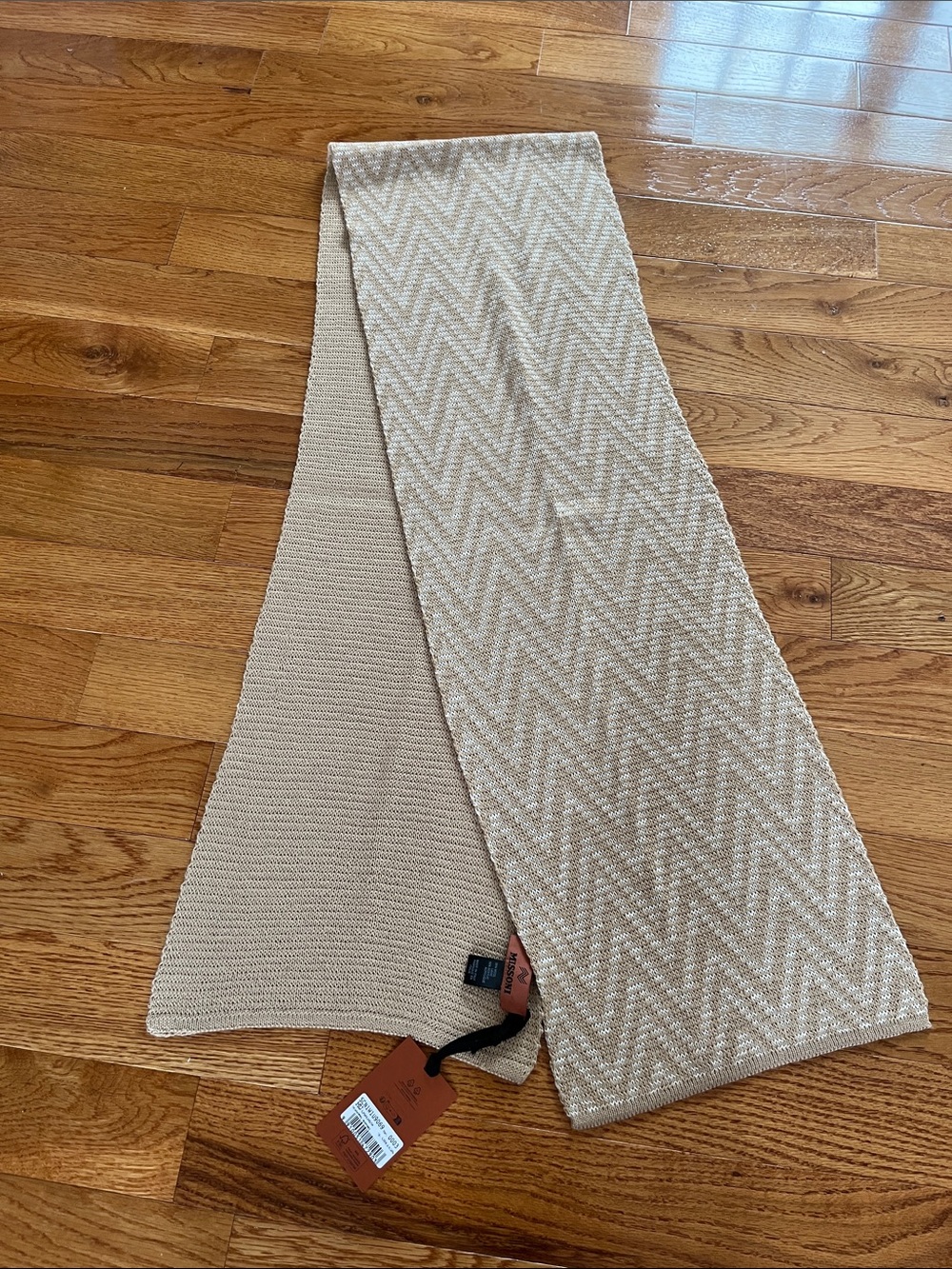 Missoni Beige Chevron Knit Scarf